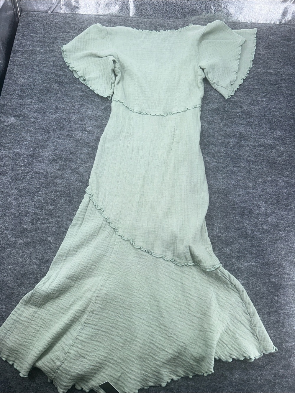 Free People Mint Green Tie-Front Ruffle Maxi Dress Big Mood Midi Size XS - Picture 14 of 15